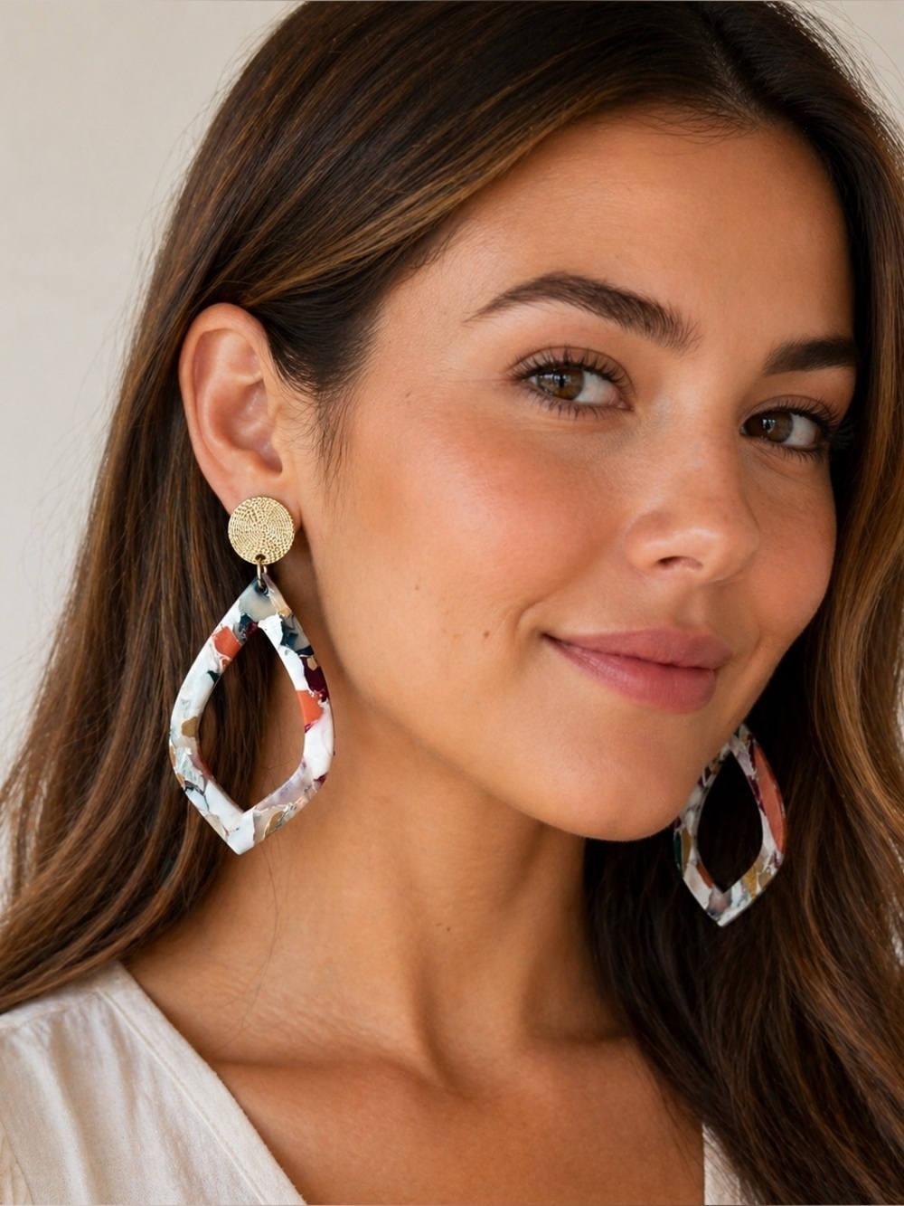 Multicolor Teardrop Dangle Earrings – Gold Accent